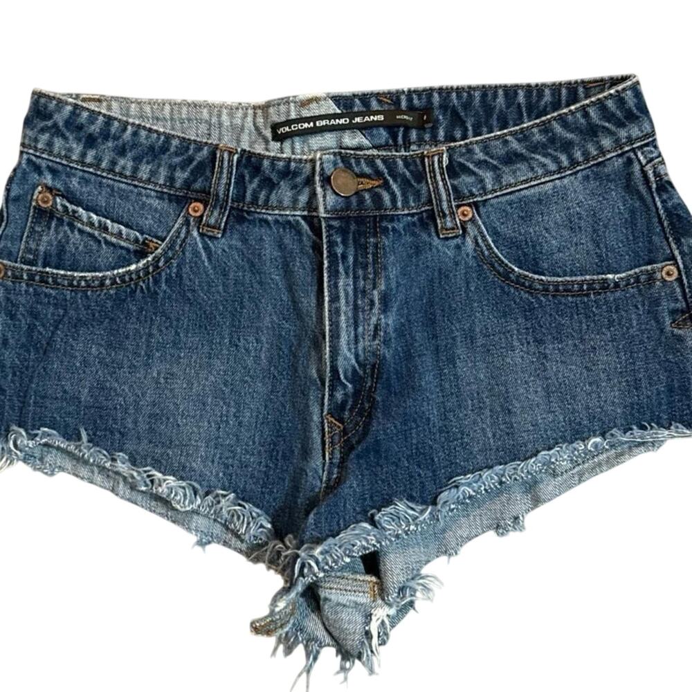 Volcom True To This High Voltage Cutoff Distressed Micro Denim Shorts Size 26